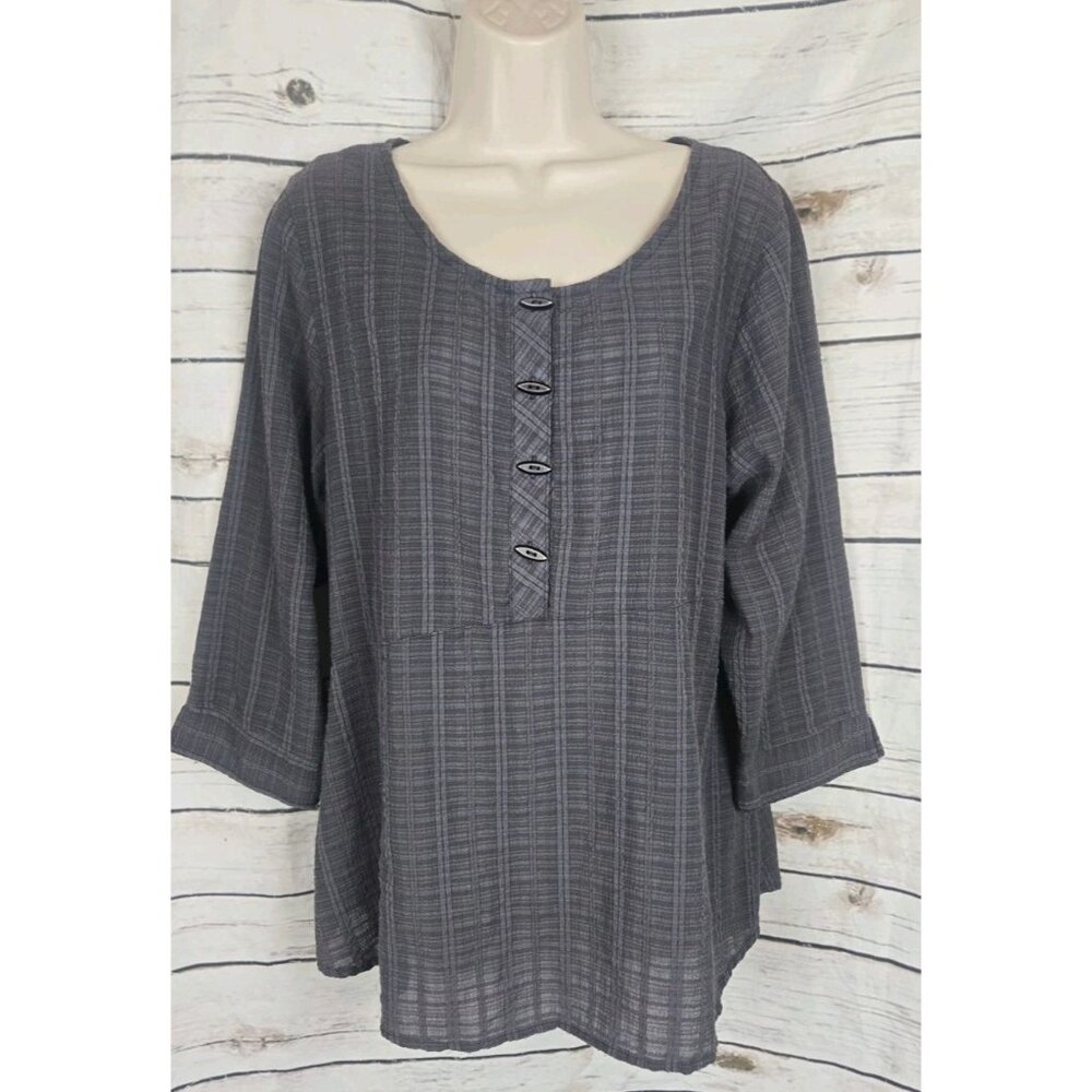 Habitat Clothes Gauze Popover Top M Lagenlook Woven Blue Gray